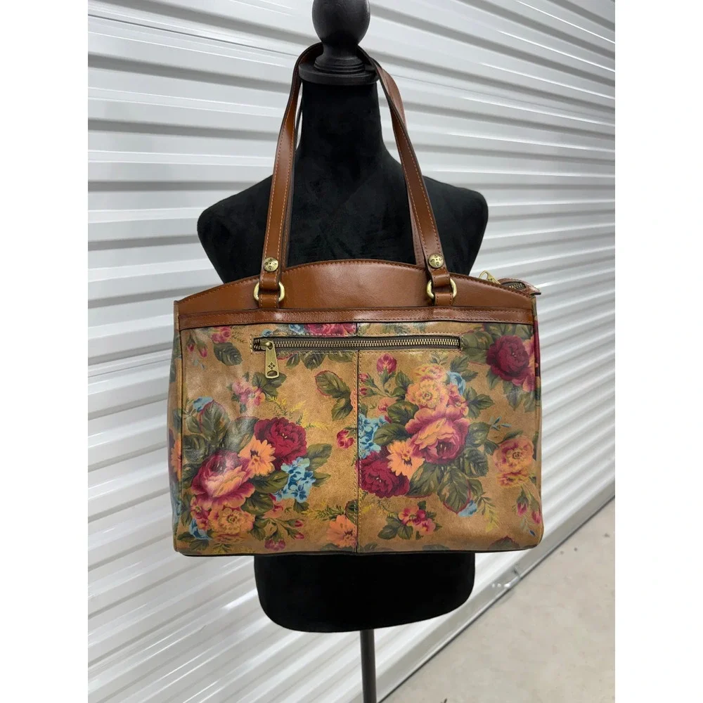 Patricia Nash Poppy Leather Tote Featuring Vtg Victorian Garden Floral Print